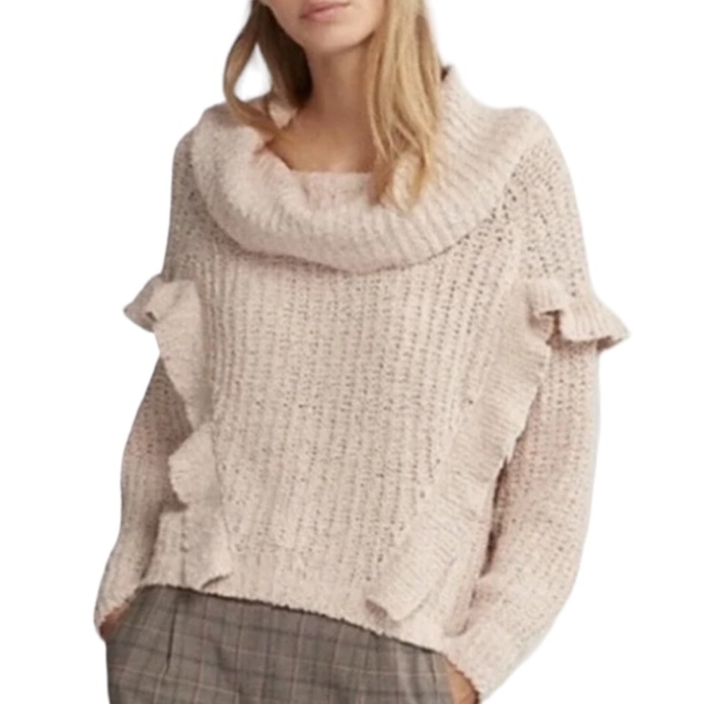 Express blush pink cowl neck ruffle sweater size XS